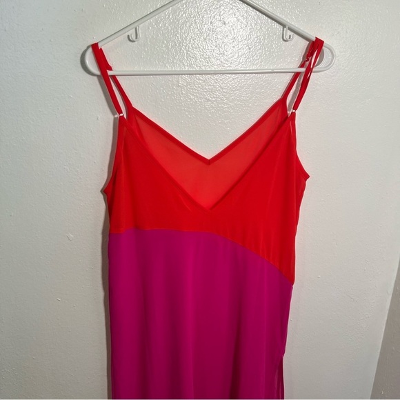 Sleeveless Sheer Maxi Dress Cover Up Pink Orange Colorblock - Picture 6 of 8